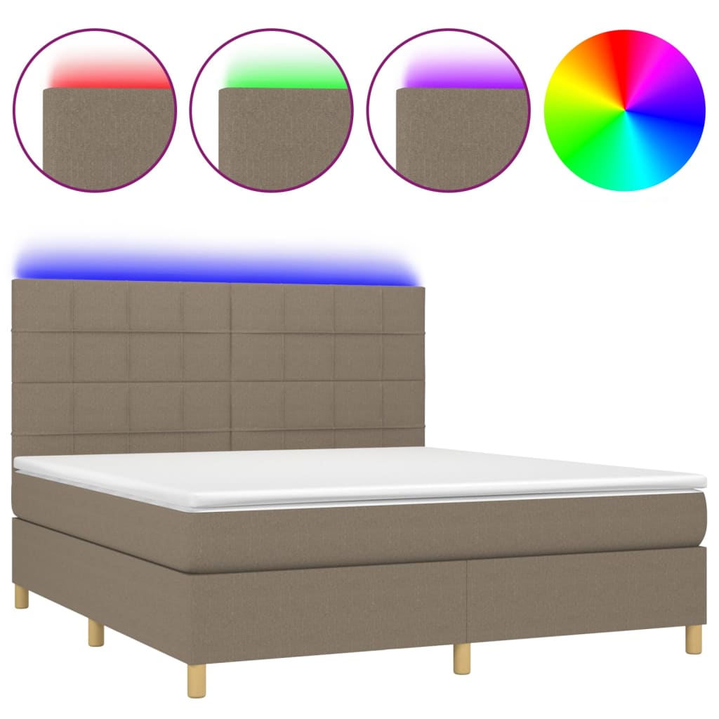 Sommier à lattes de lit et matelas et LED Taupe 160x200cm Tissu - XIOS