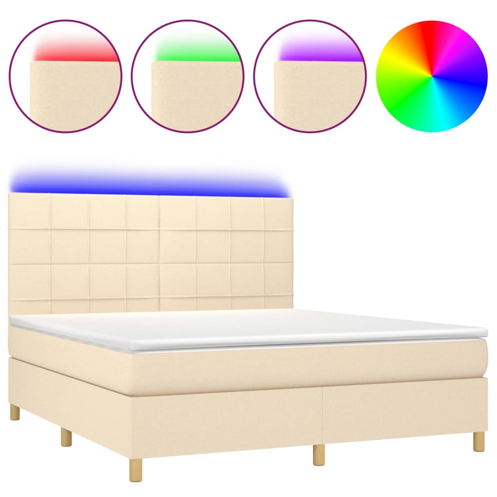 Sommier à lattes de lit et matelas et LED Crème 180x200cm Tissu