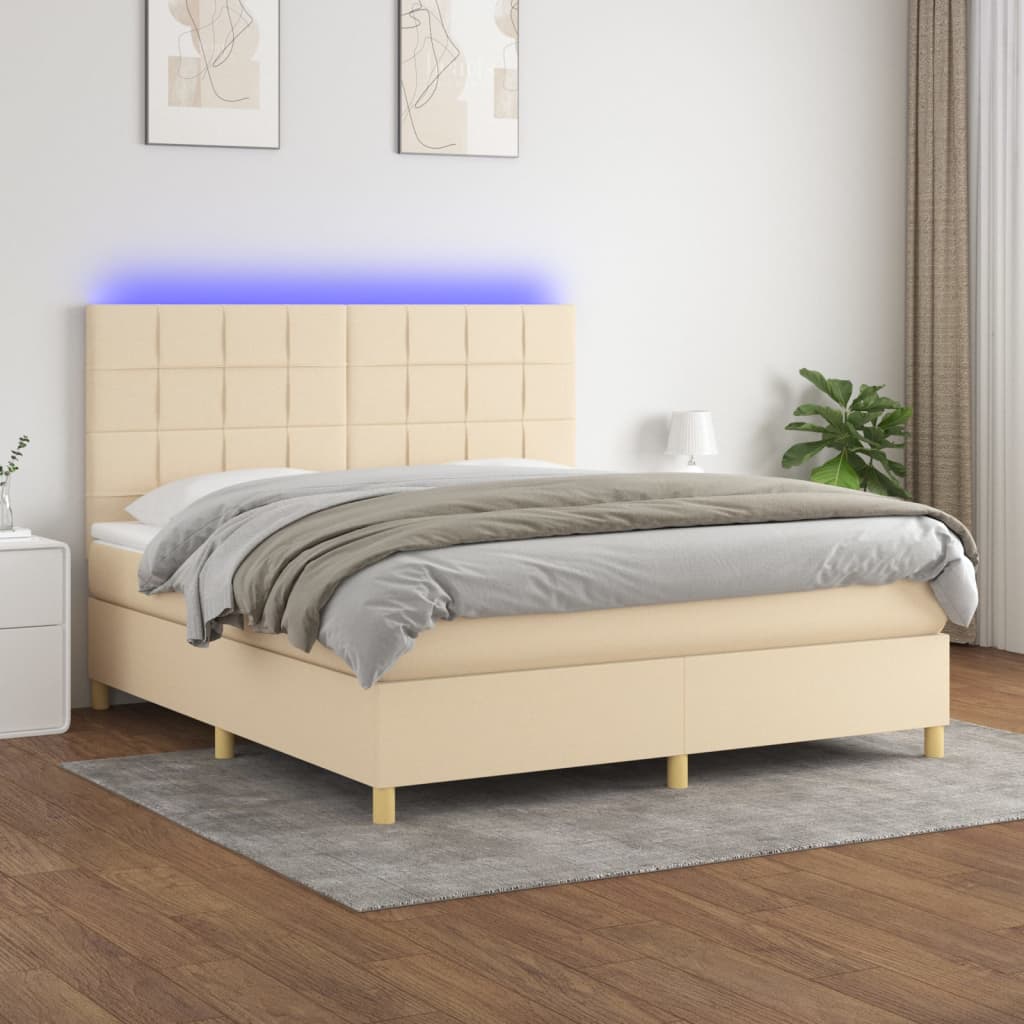 Sommier à lattes de lit et matelas et LED Crème 180x200cm Tissu