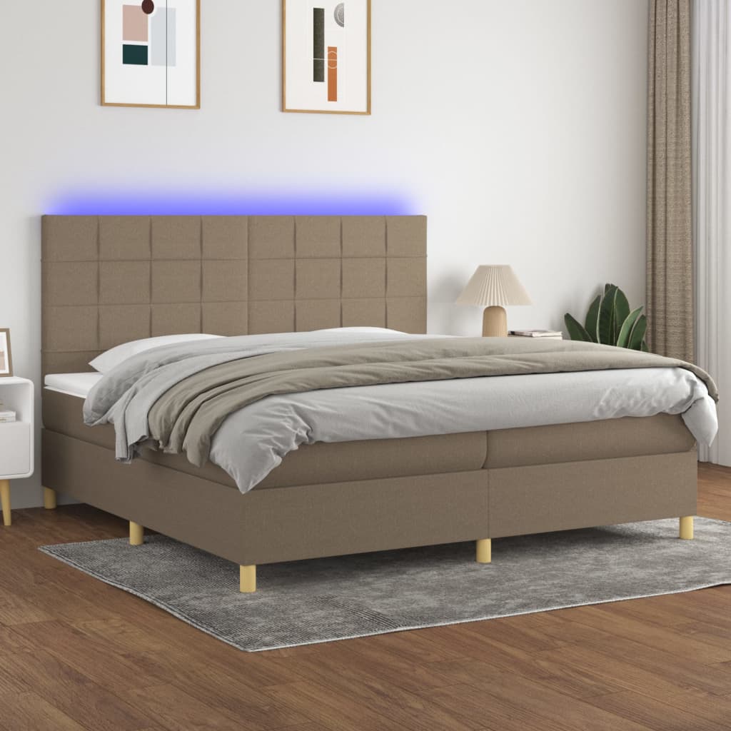 Sommier à lattes de lit et matelas et LED Taupe 200x200cm Tissu - XIOS