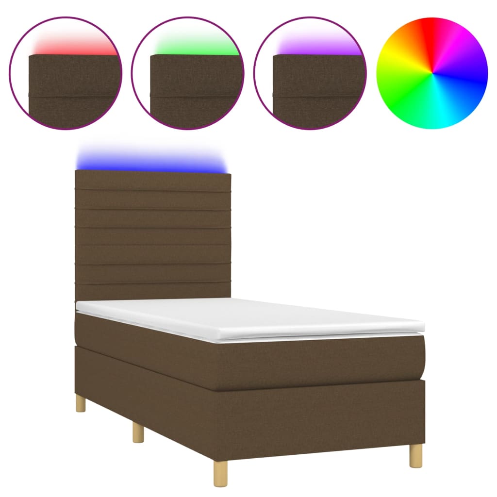 Sommier à lattes de lit et matelas et LED Marron foncé 90x190cm - XIOS