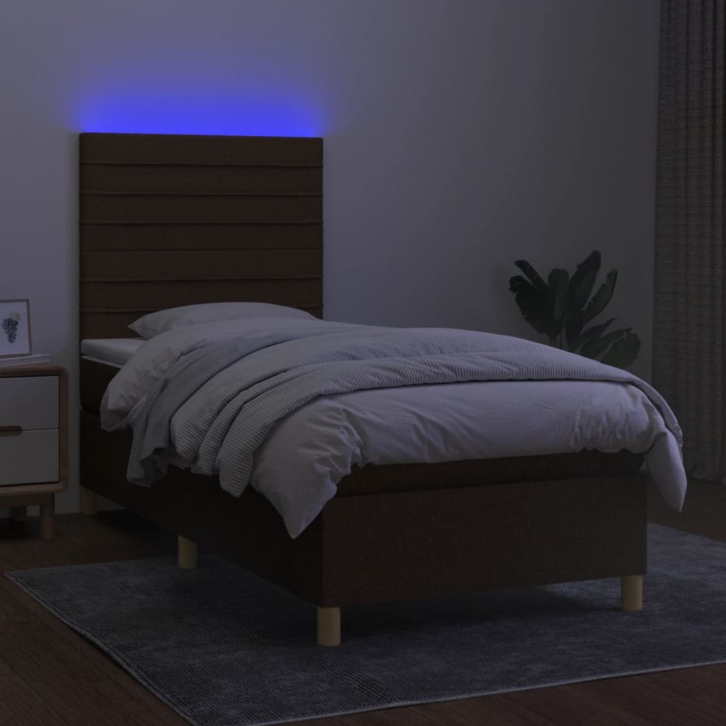 Sommier à lattes de lit et matelas et LED Marron foncé 90x190cm - XIOS