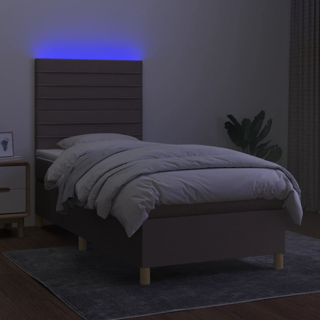 Sommier à lattes de lit et matelas et LED Taupe 90x190 cm Tissu - XIOS