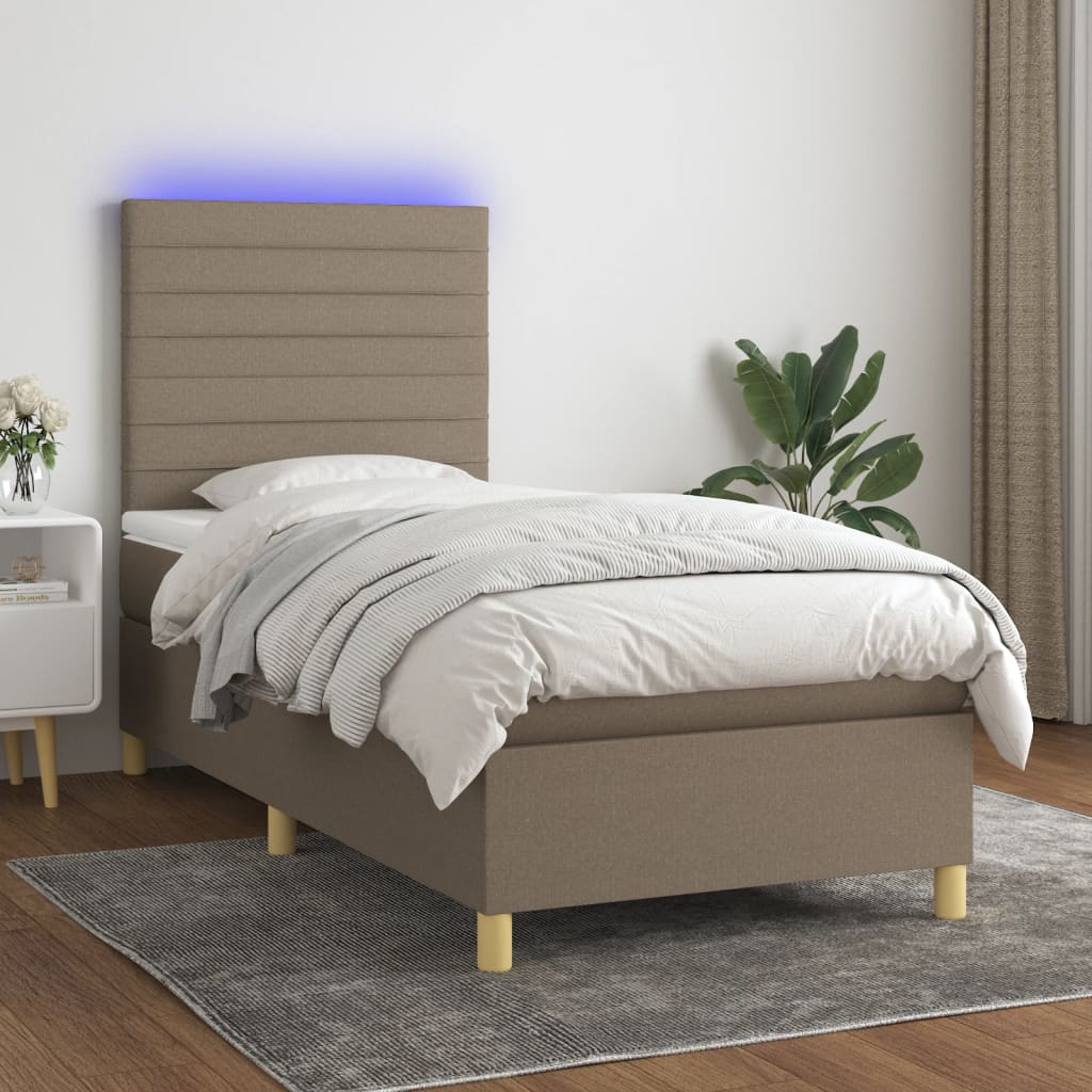 Sommier à lattes de lit et matelas et LED Taupe 90x190 cm Tissu - XIOS