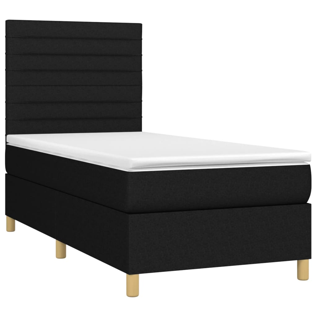 Sommier à lattes de lit et matelas et LED Noir 90x200 cm Tissu - XIOS