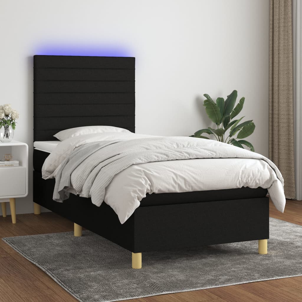 Sommier à lattes de lit et matelas et LED Noir 90x200 cm Tissu - XIOS