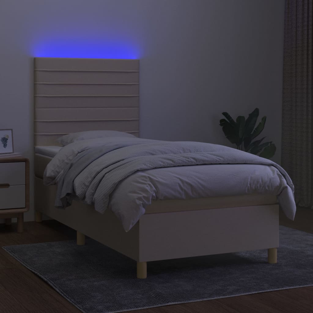 Sommier à lattes de lit et matelas et LED Crème 90x200 cm Tissu - XIOS