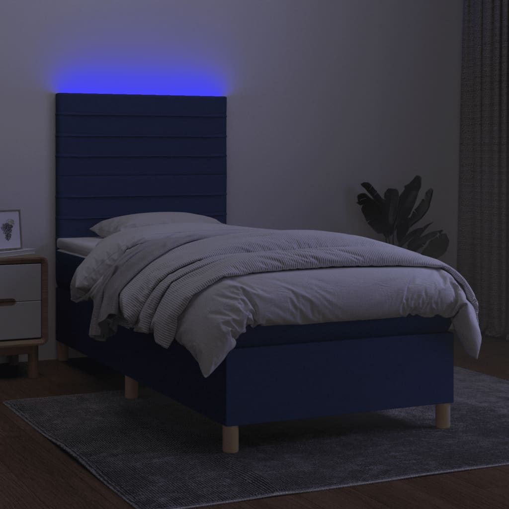 Sommier à lattes de lit et matelas et LED Bleu 100x200 cm Tissu - XIOS