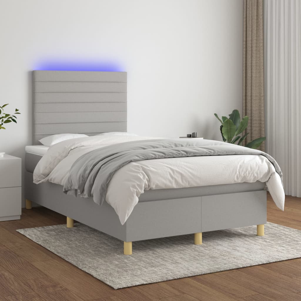 Sommier à lattes de lit matelas et LED Gris clair 120x200 cm - XIOS