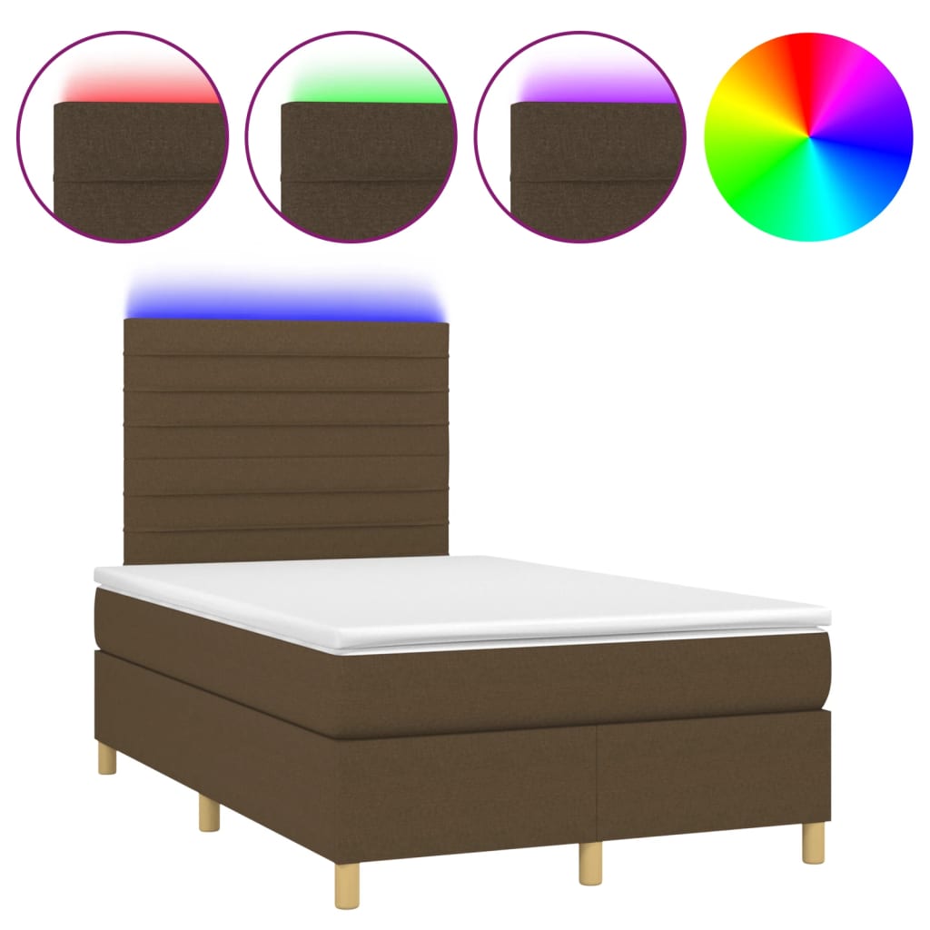 Sommier à lattes de lit matelas et LED Marron foncé 120x200 cm - XIOS