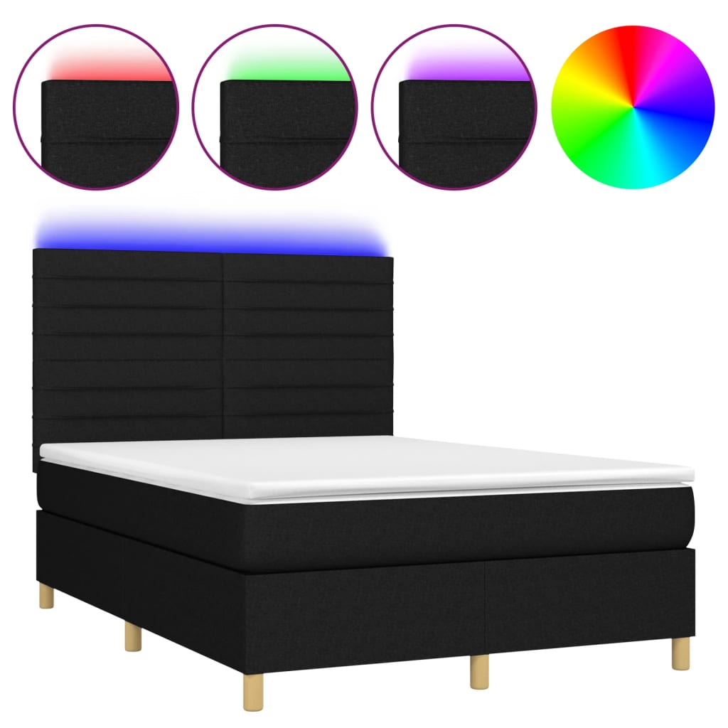 Sommier à lattes de lit et matelas et LED Noir 140x190 cm Tissu - XIOS