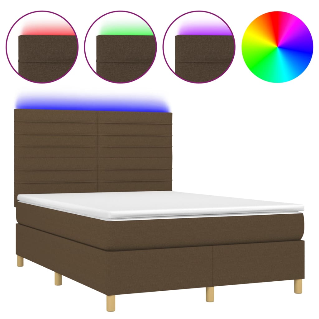 Sommier à lattes de lit matelas et LED Marron foncé 140x190 cm - XIOS