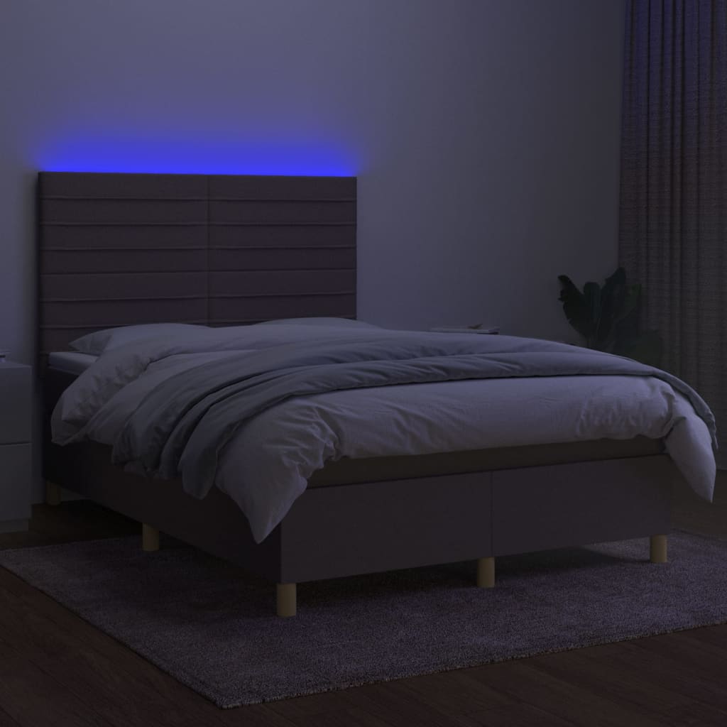 Sommier à lattes de lit et matelas et LED Taupe 140x190cm Tissu - XIOS