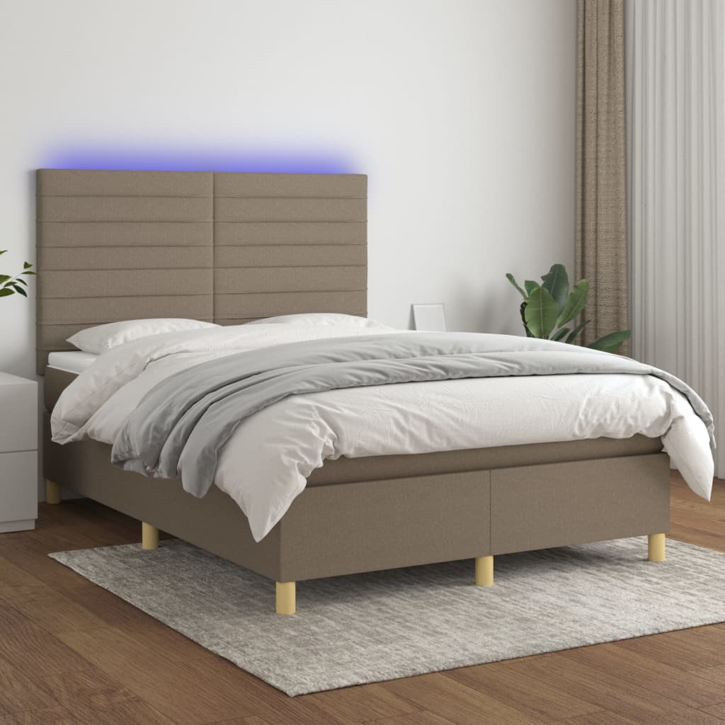 Sommier à lattes de lit et matelas et LED Taupe 140x190cm Tissu