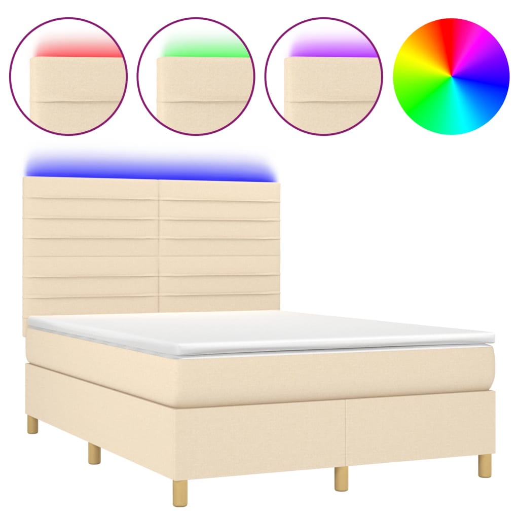 Sommier à lattes de lit et matelas et LED Crème 140x200cm Tissu - XIOS