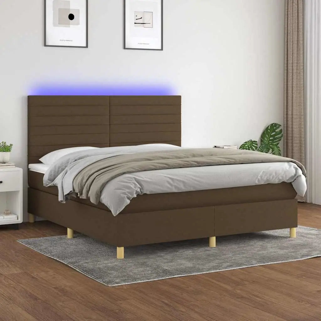 Sommier à lattes de lit matelas et LED Marron foncé 160x200 cm - XIOS