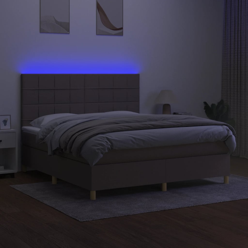 Sommier à lattes de lit et matelas et LED Taupe 160x200cm Tissu - XIOS