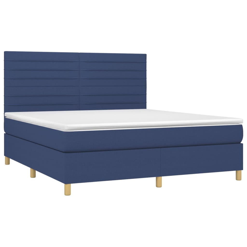 Sommier à lattes de lit et matelas et LED Bleu 160x200 cm Tissu - XIOS