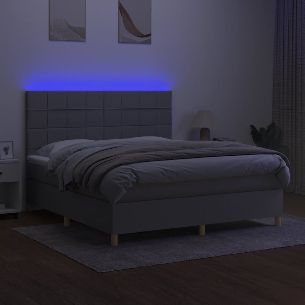 Sommier à lattes de lit et matelas et LED Gris clair 180x200 cm - XIOS