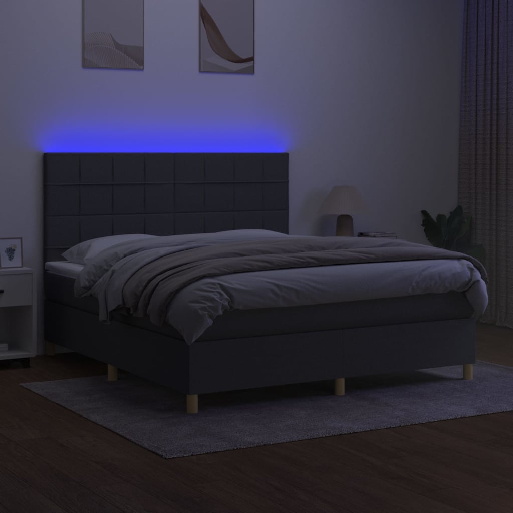 Sommier à lattes de lit et matelas et LED Gris foncé 180x200 cm - XIOS