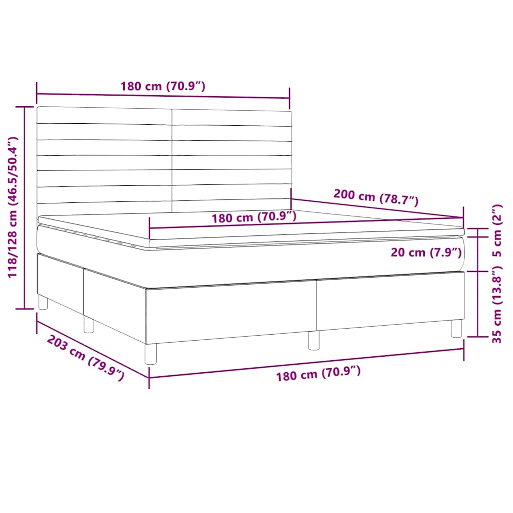 Sommier à lattes de lit matelas et LED Marron foncé 180x200 cm - XIOS