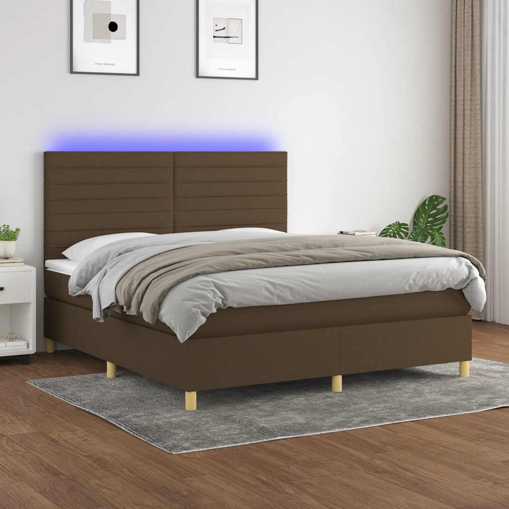 Sommier à lattes de lit matelas et LED Marron foncé 180x200 cm - XIOS