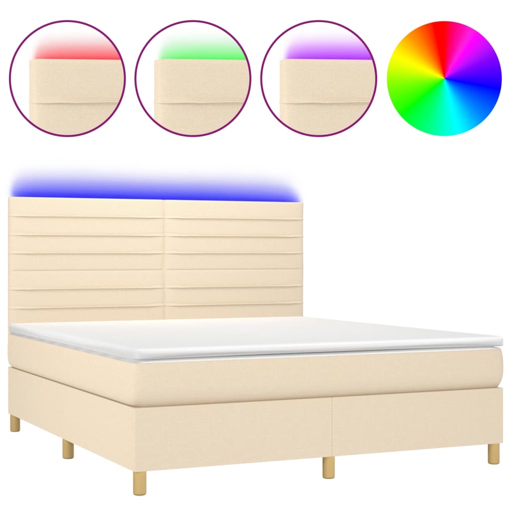 Sommier à lattes de lit et matelas et LED Crème 180x200cm Tissu - XIOS
