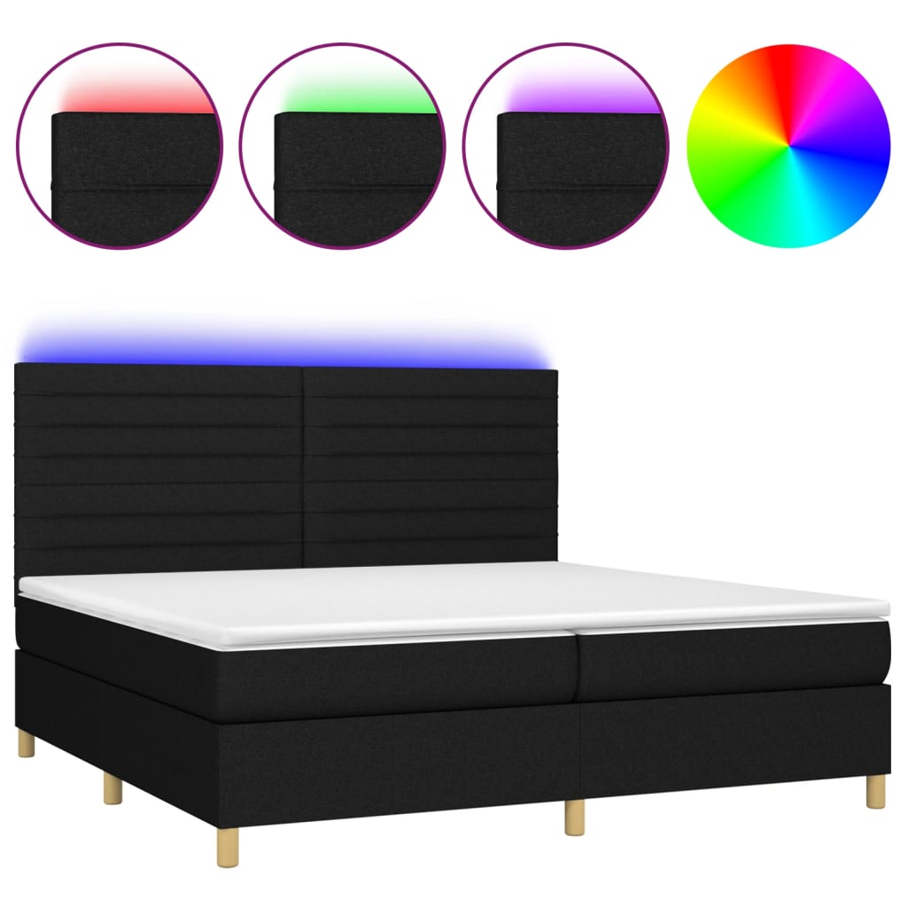 Sommier à lattes de lit et matelas et LED Noir 200x200 cm Tissu - XIOS