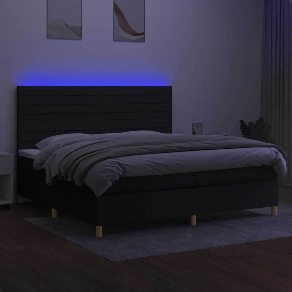 Sommier à lattes de lit et matelas et LED Noir 200x200 cm Tissu - XIOS