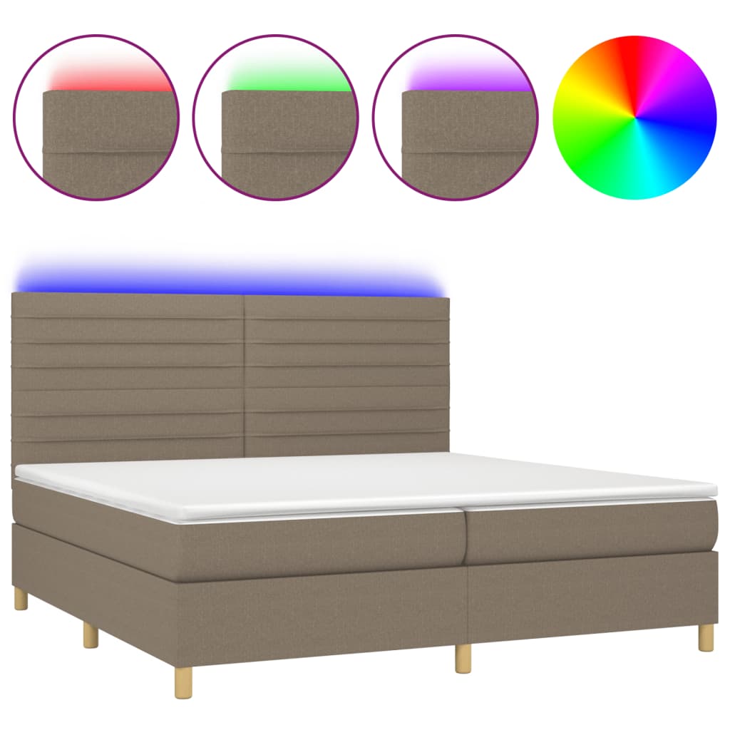 Sommier à lattes de lit et matelas et LED Taupe 200x200cm Tissu - XIOS
