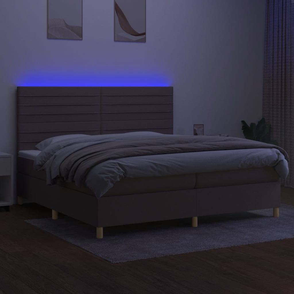 Sommier à lattes de lit et matelas et LED Taupe 200x200cm Tissu - XIOS