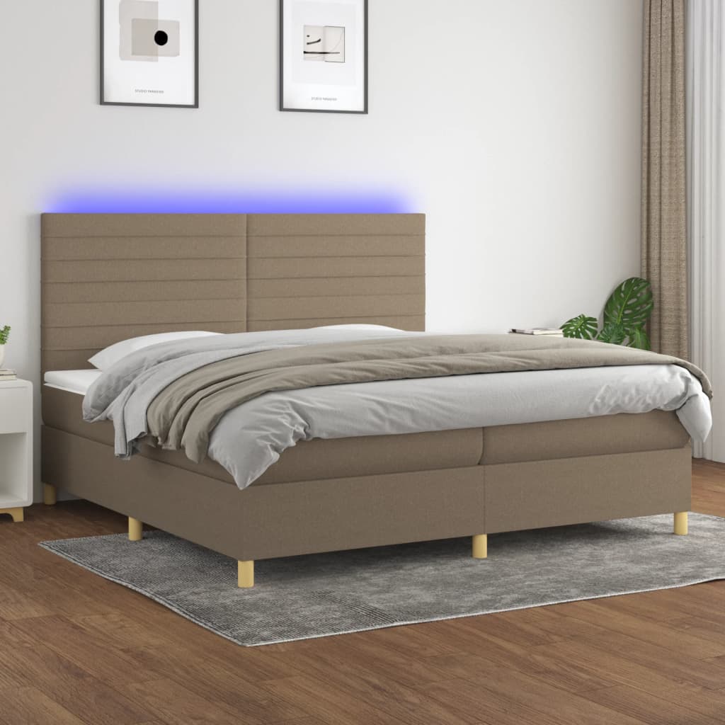 Sommier à lattes de lit et matelas et LED Taupe 200x200cm Tissu - XIOS