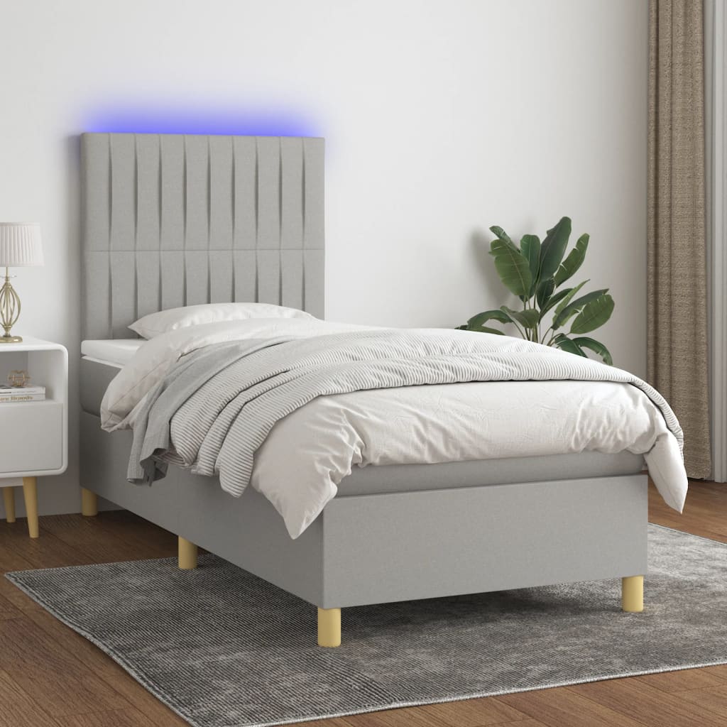 Sommier à lattes de lit et matelas et LED Gris clair 90x190 cm - XIOS