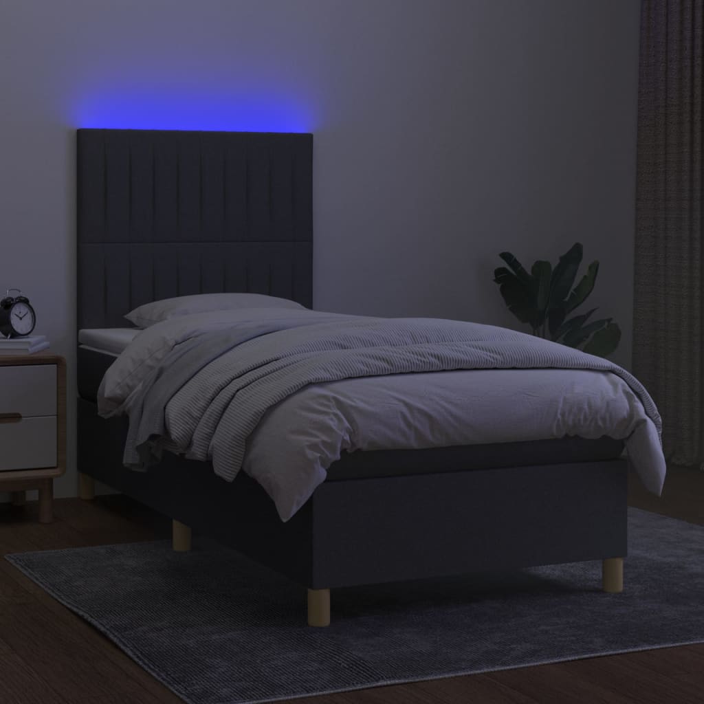 Sommier à lattes de lit et matelas et LED Gris foncé 90x190 cm - XIOS