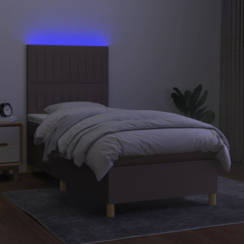 Sommier à lattes de lit et matelas et LED Taupe 90x190 cm Tissu - XIOS