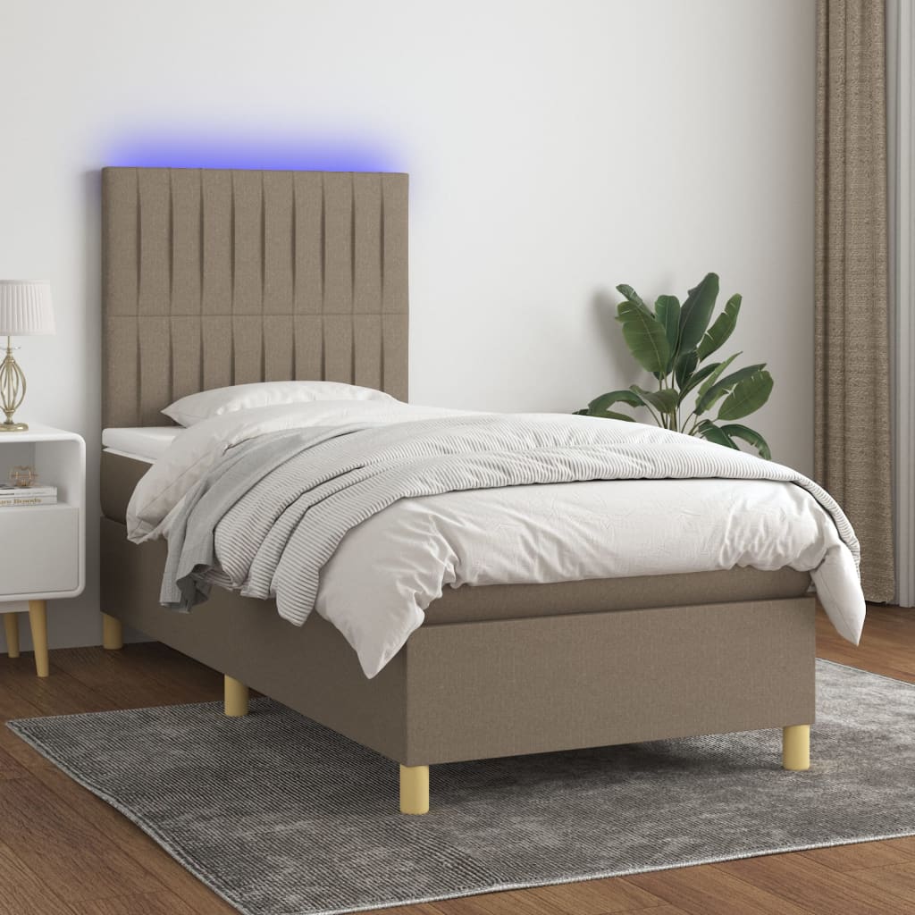 Sommier à lattes de lit et matelas et LED Taupe 90x190 cm Tissu - XIOS