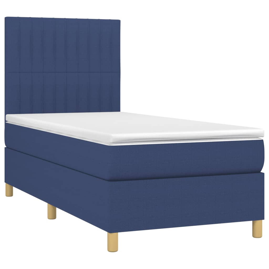 Sommier à lattes de lit et matelas et LED Bleu 90x190 cm Tissu - XIOS