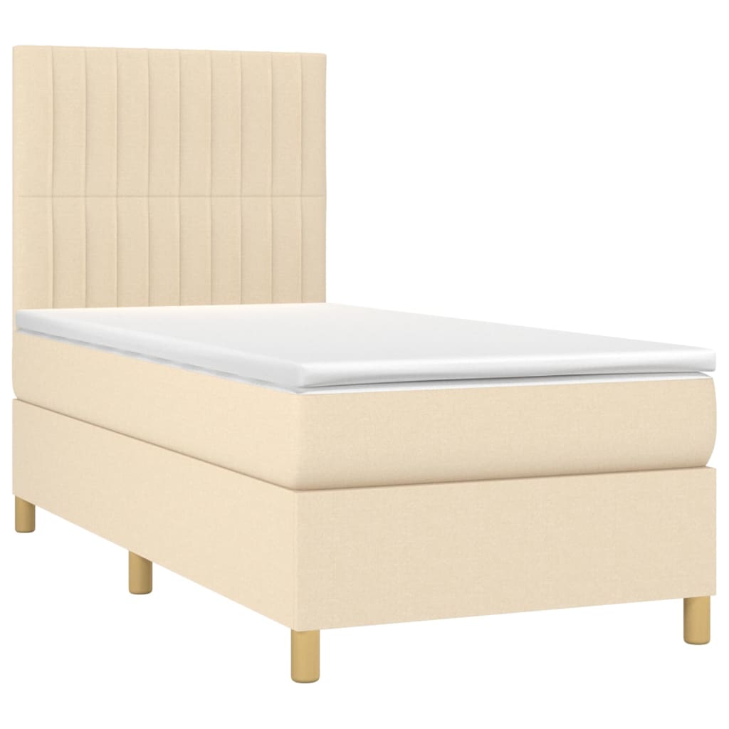 Sommier à lattes de lit et matelas et LED Crème 100x200cm Tissu - XIOS