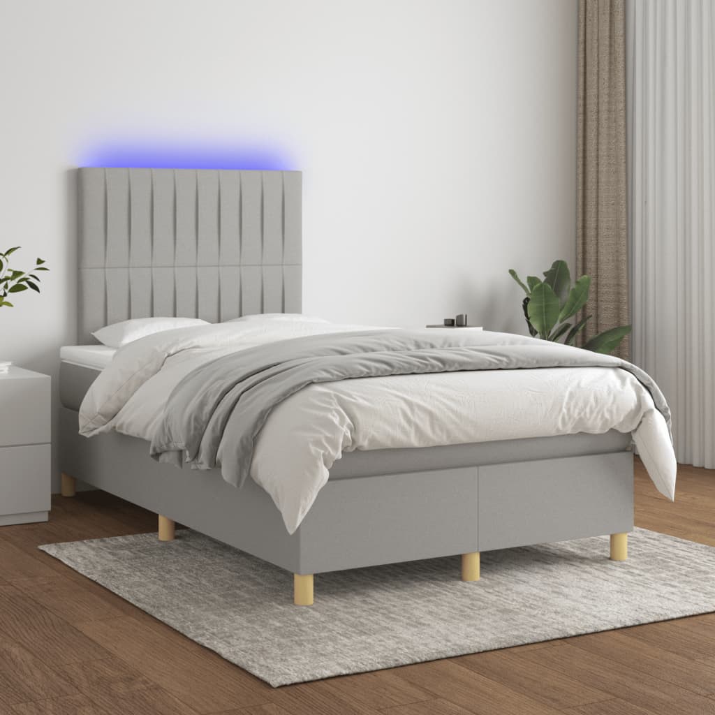 Sommier à lattes de lit matelas LED Gris clair 120x200 cm Tissu - XIOS