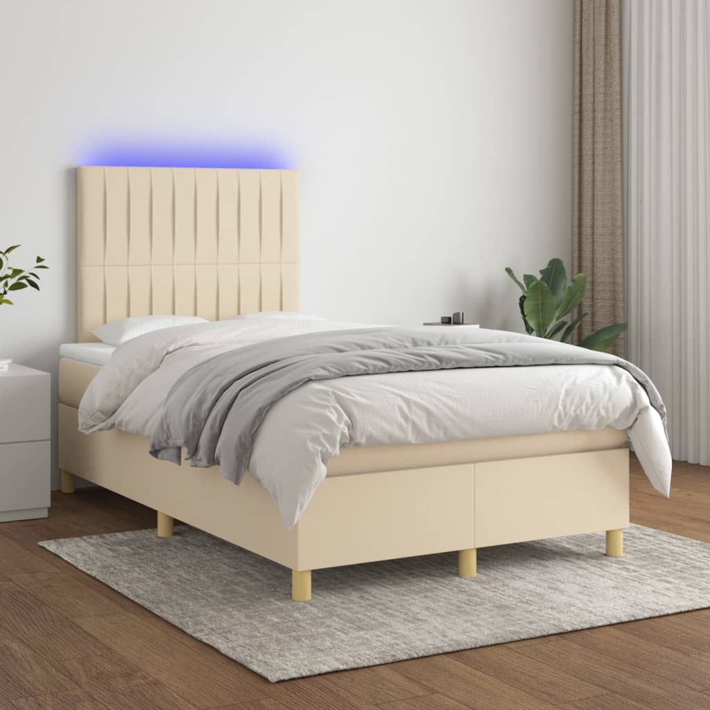 Sommier à lattes de lit et matelas et LED Crème 120x200cm Tissu - XIOS