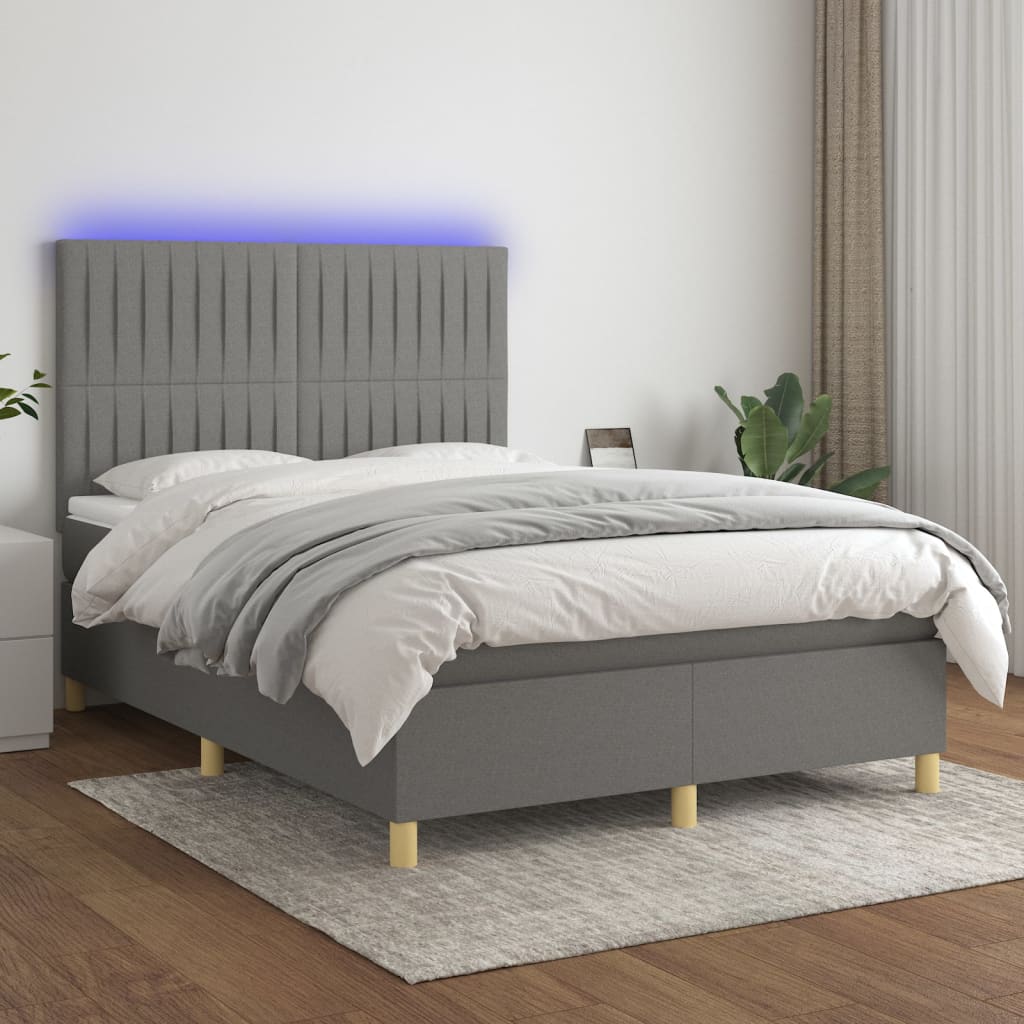 Sommier à lattes de lit et matelas et LED Gris foncé 140x200 cm - XIOS