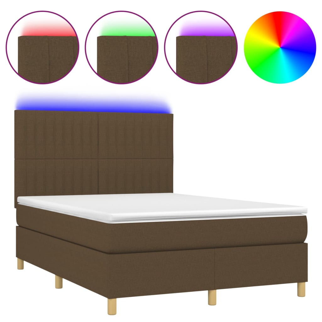 Sommier à lattes de lit matelas et LED Marron foncé 140x200 cm - XIOS