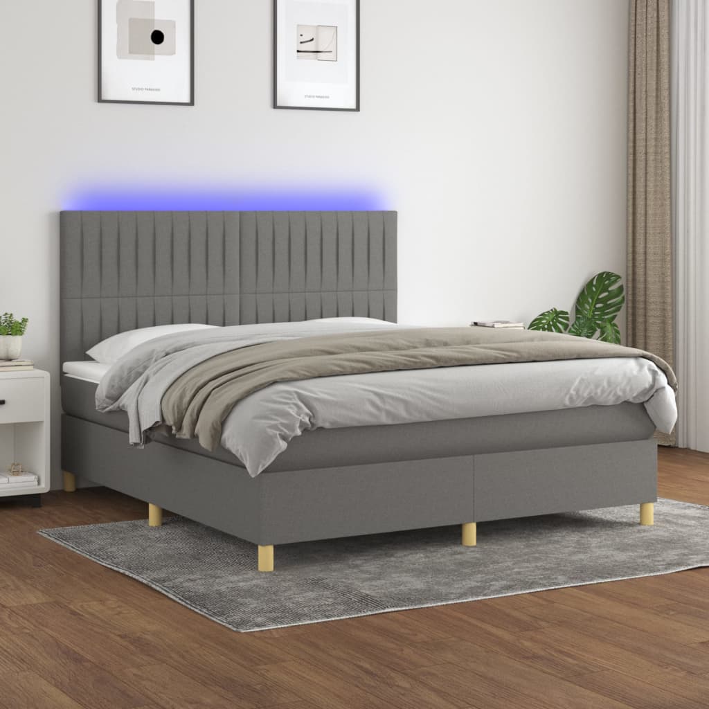 Sommier à lattes de lit et matelas et LED Gris foncé 160x200 cm - XIOS