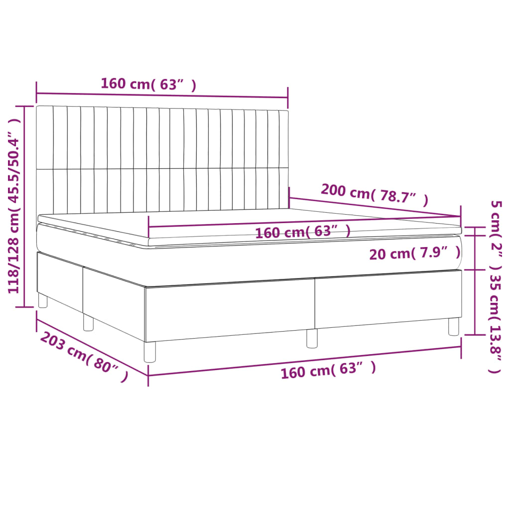 Sommier à lattes de lit et matelas et LED Taupe 160x200cm Tissu - XIOS