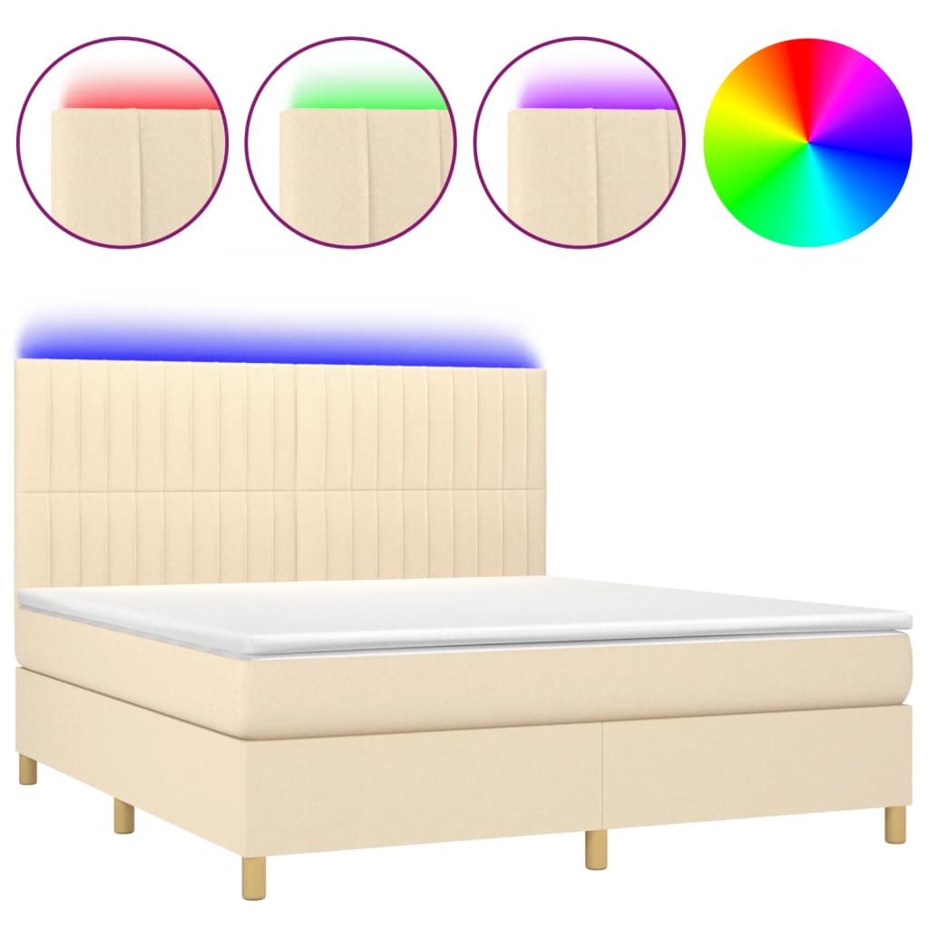 Sommier à lattes de lit et matelas et LED Crème 160x200cm Tissu