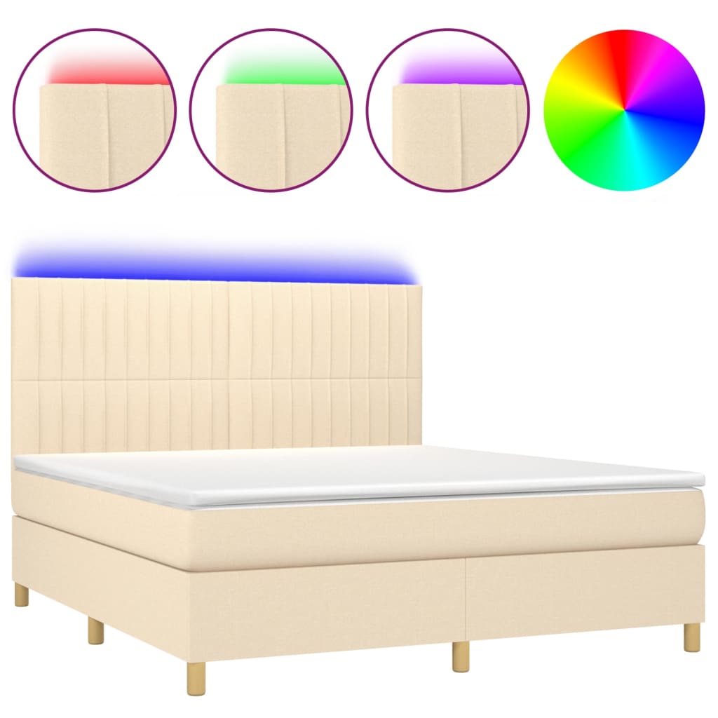 Sommier à lattes de lit et matelas et LED Crème 180x200cm Tissu - XIOS