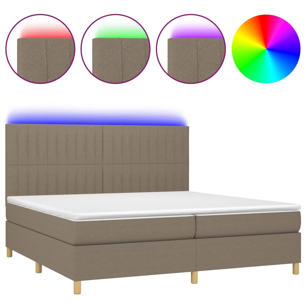 Sommier à lattes de lit et matelas et LED Taupe 200x200cm Tissu - XIOS