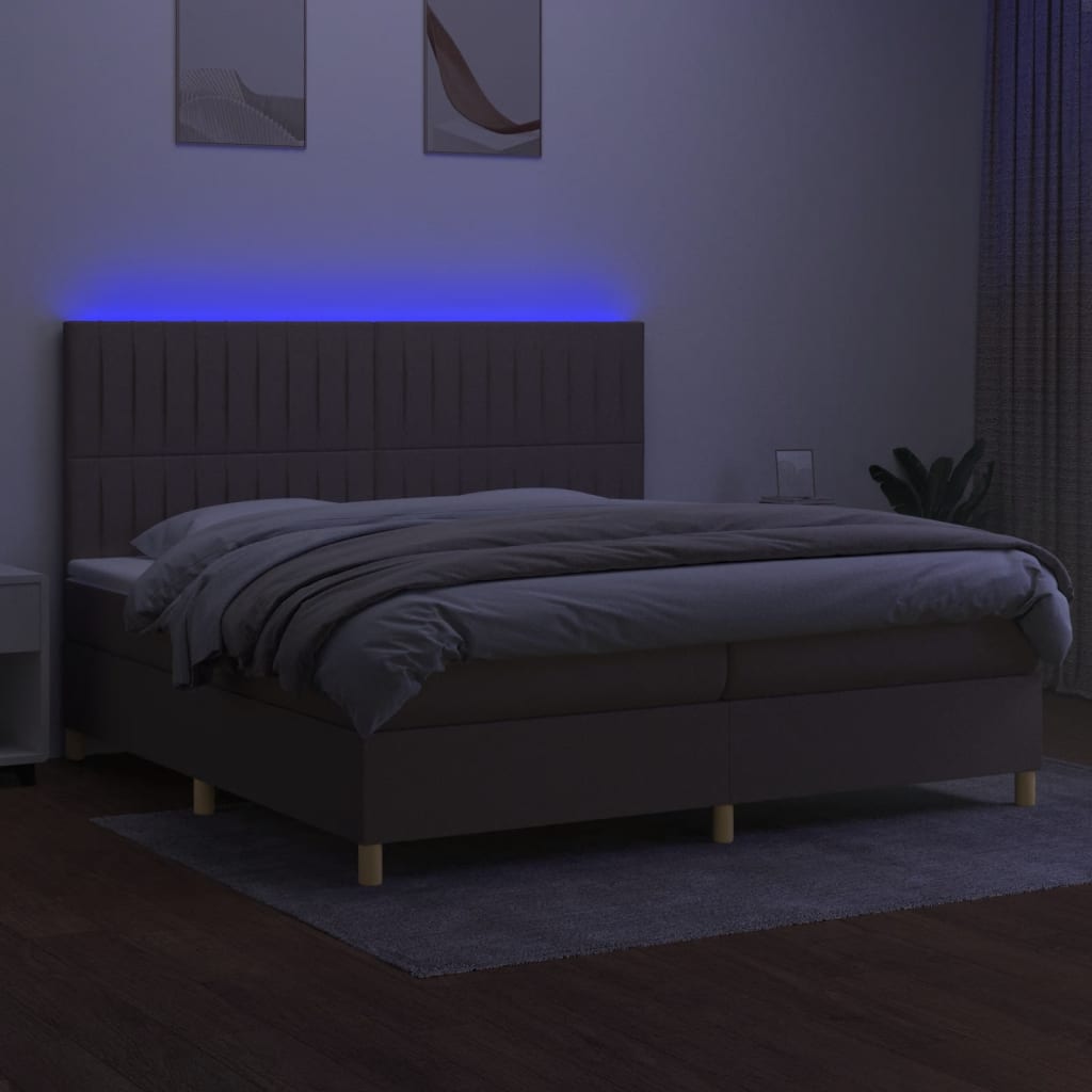 Sommier à lattes de lit et matelas et LED Taupe 200x200cm Tissu - XIOS