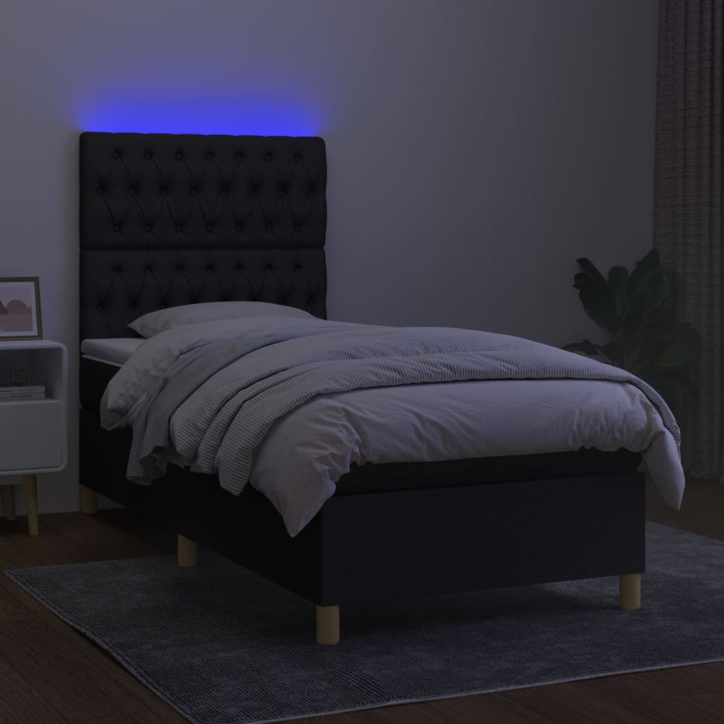Sommier à lattes de lit et matelas et LED Noir 80x200cm Tissu - XIOS