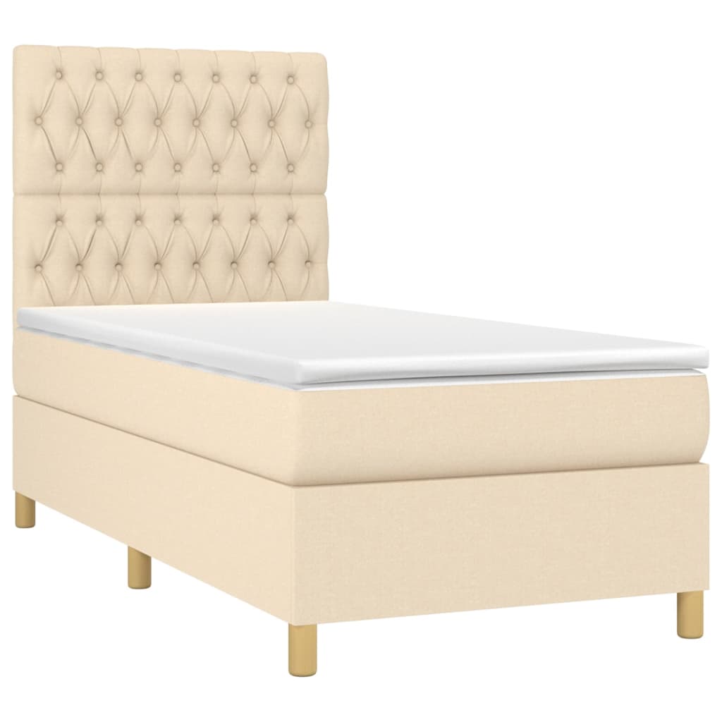 Sommier à lattes de lit et matelas et LED Crème 90x190 cm Tissu - XIOS